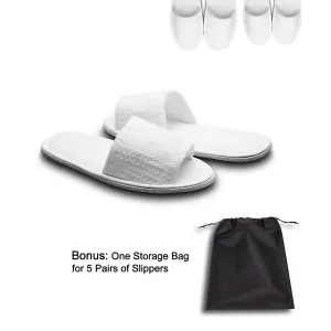 AhfuLife 5 Pairs of Waffle Open Toe White Slippers-Two Size Fit Most Men and Women for Spa, Party Guest, Hotel and Travel(Medium, White-5 Pairs)
