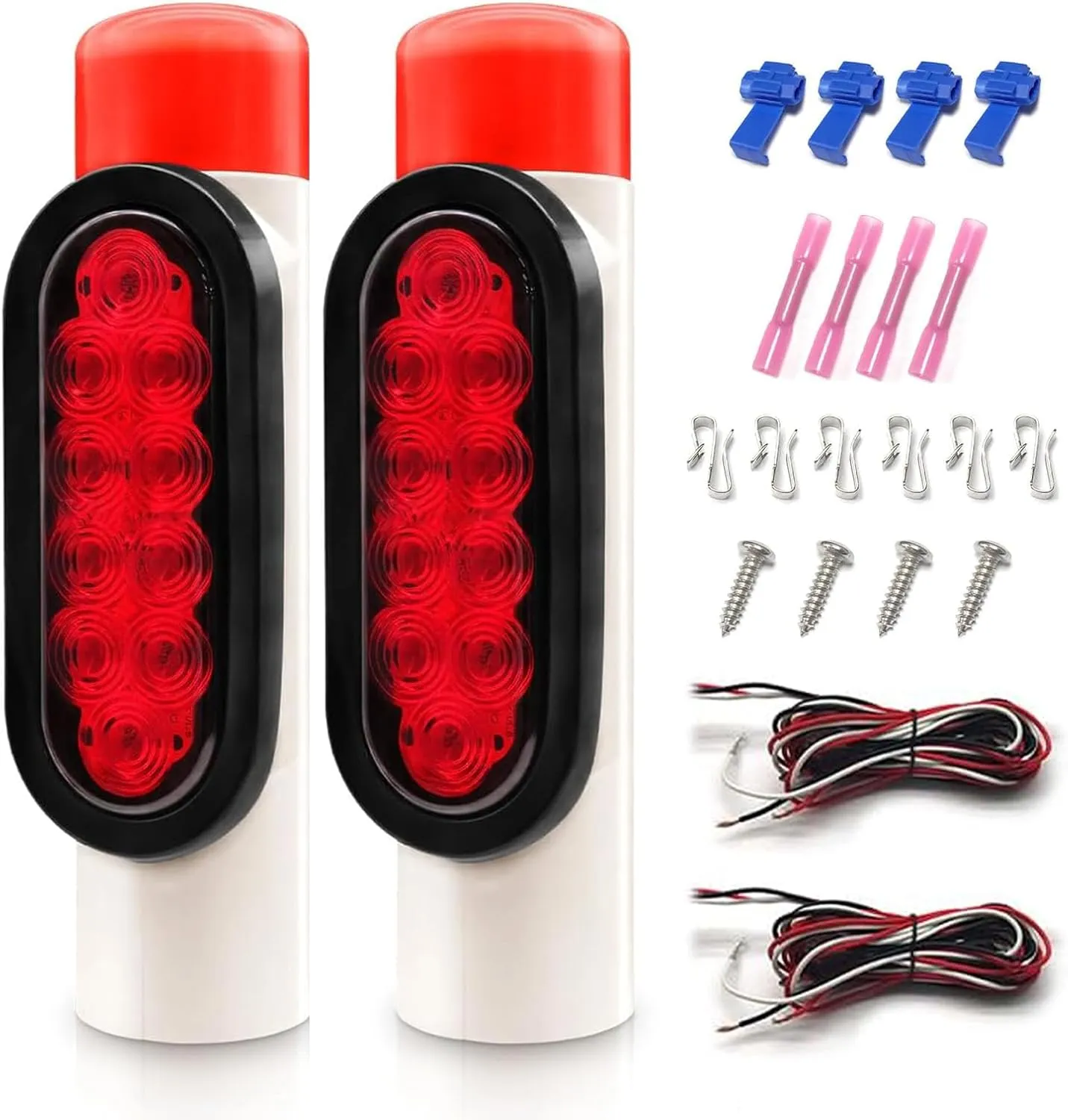 Aila 2PCS Boat Trailer Guide Pole Lights, IP67 Waterproof LED PVC Pipe Lights, 12V Submersible Turn Signal Brake Marker Reverse Lights for Trailer Guide-Ons