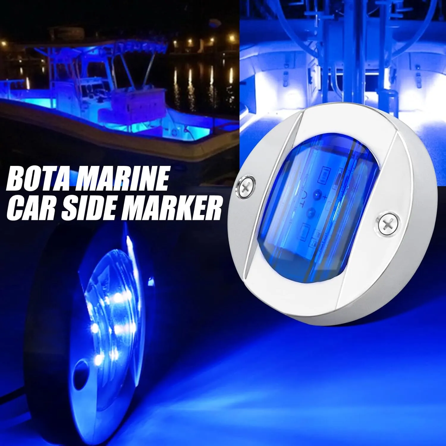 ALFU 8PCS Bule DC12V 6 LED Side Marker Light Navigation Lights Waterproof Marine Boat Yacht Round Transom Anchor Stern Lights Lamp Courtesy Light with Chrome Bezel