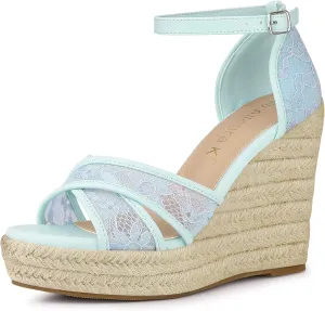 Allegra K Women's Espadrilles Lace Wedges Wedge Sandals