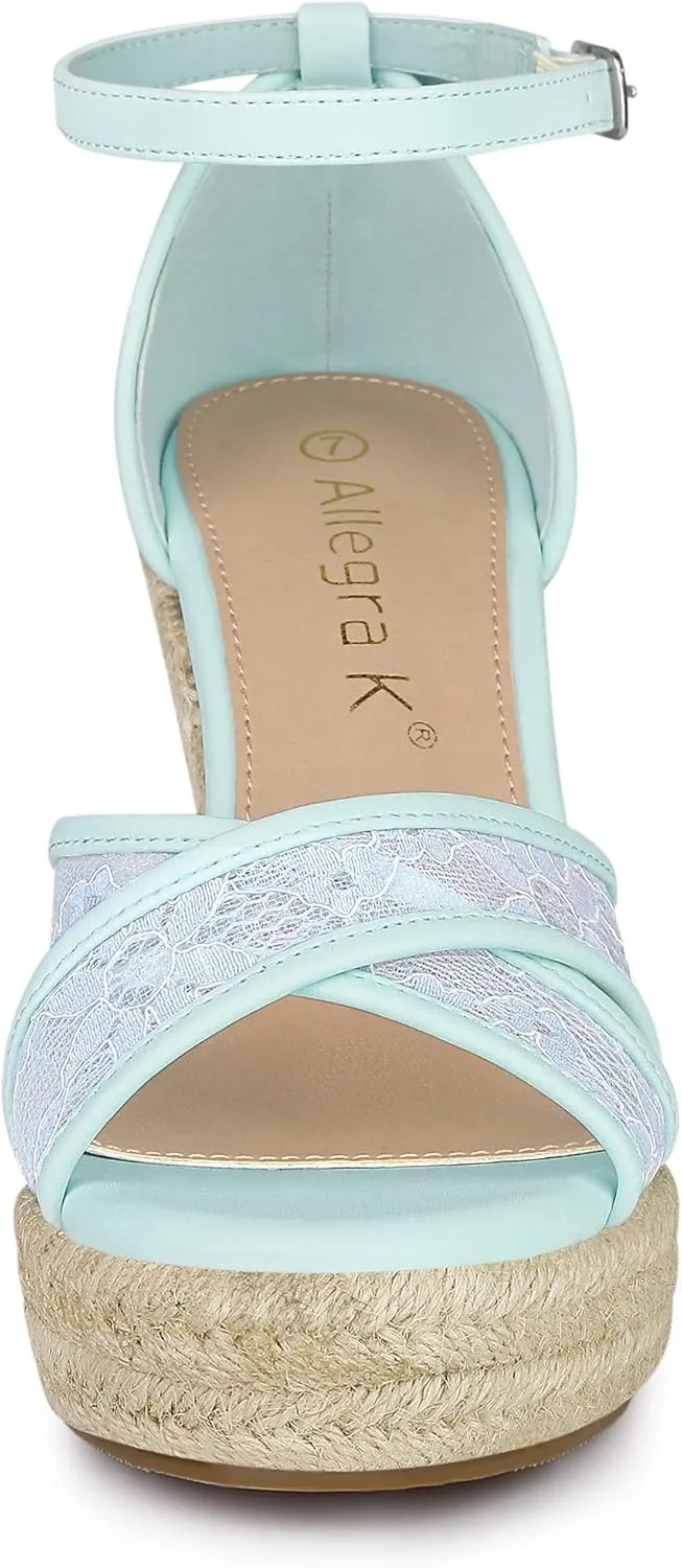 Allegra K Women's Espadrilles Lace Wedges Wedge Sandals