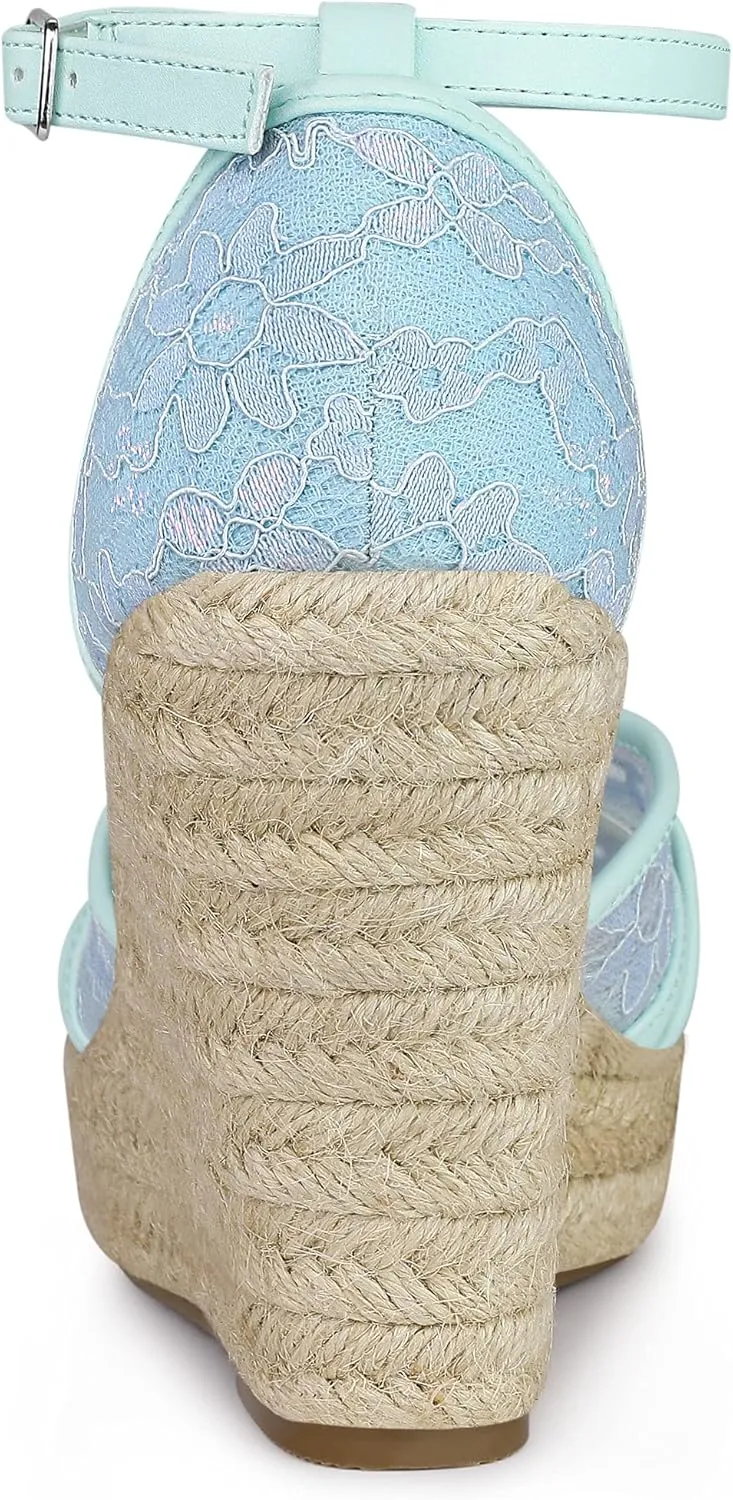 Allegra K Women's Espadrilles Lace Wedges Wedge Sandals