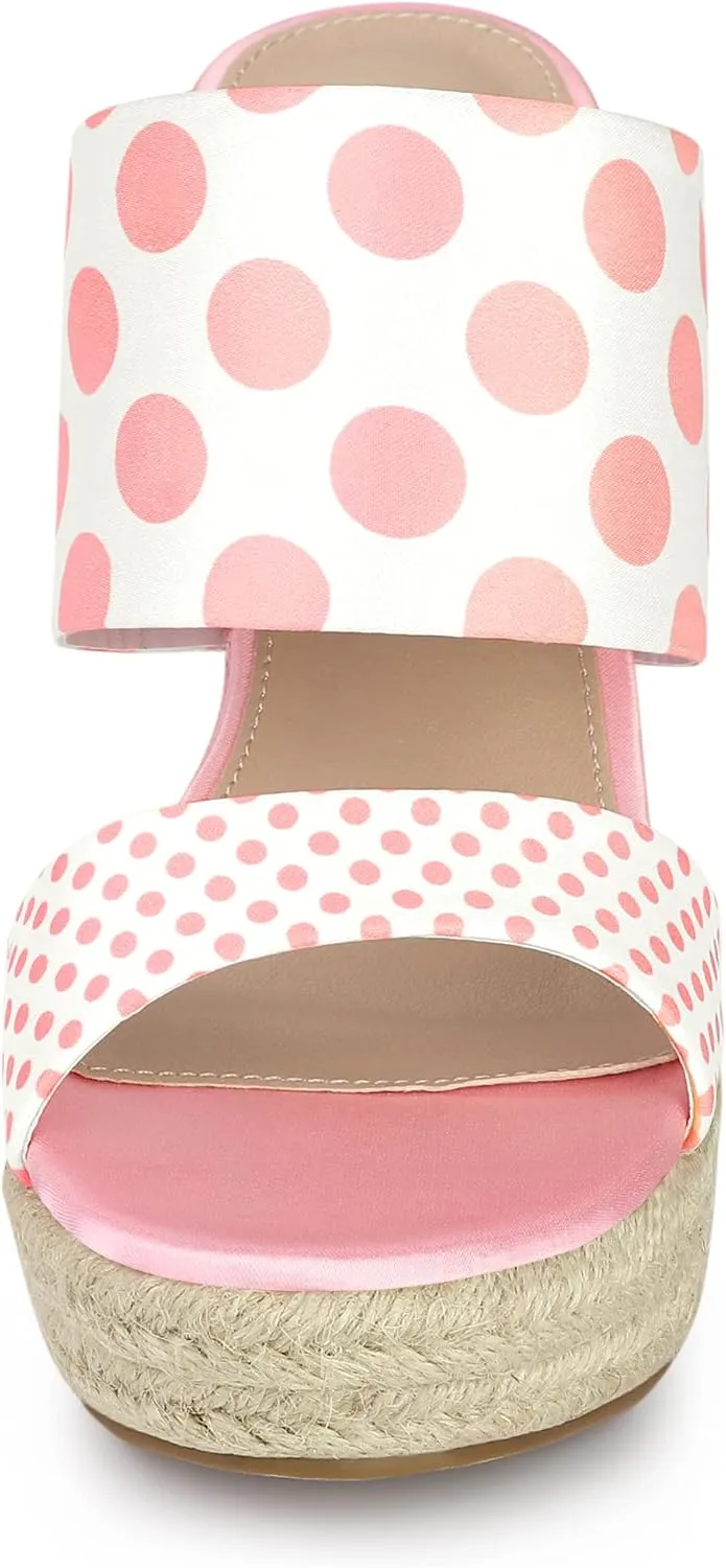 Allegra K Women's Platform Polka Dots Heel Espadrille Wedge Sandals