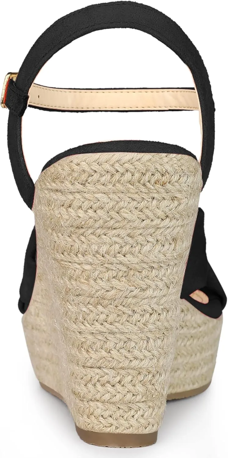 Allegra K Women's Platform Slingback Espadrille Wedge Heel Sandals