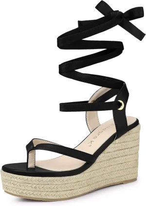 Allegra K Women's Platform Strappy Slingback Flip Flops Wedge Sandals