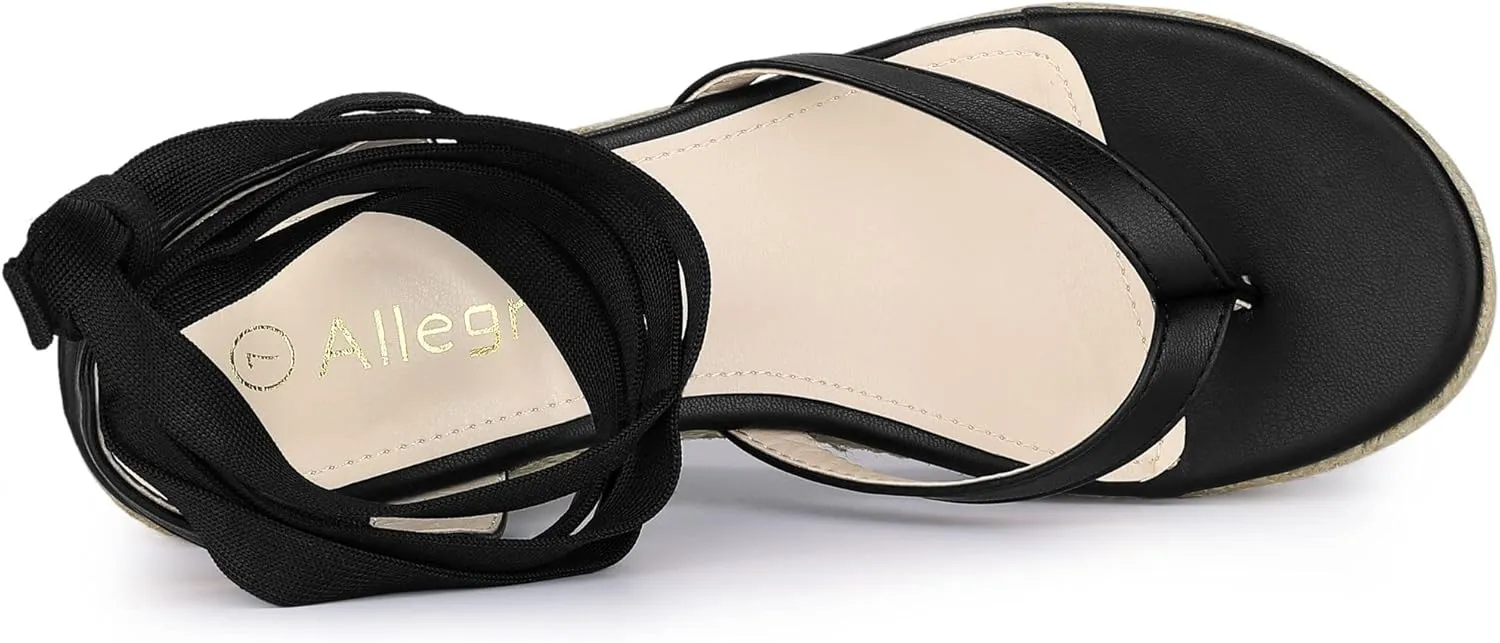 Allegra K Women's Platform Strappy Slingback Flip Flops Wedge Sandals