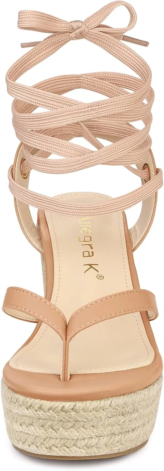 Allegra K Women's Platform Strappy Slingback Flip Flops Wedge Sandals