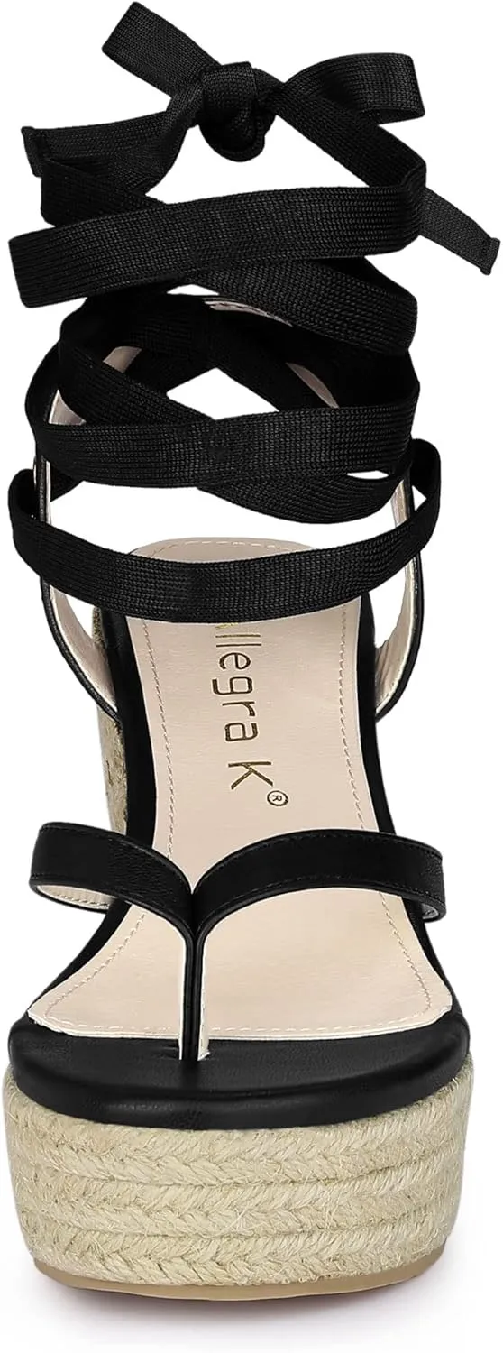 Allegra K Women's Platform Strappy Slingback Flip Flops Wedge Sandals
