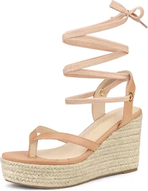 Allegra K Women's Platform Strappy Slingback Flip Flops Wedge Sandals