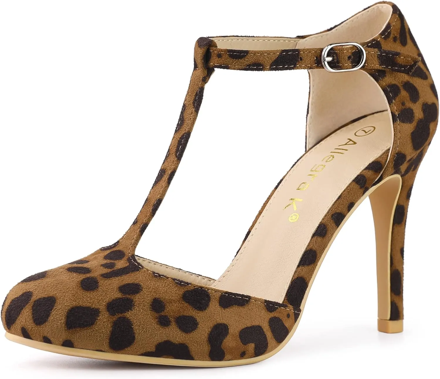 Allegra K Women's Rounded Toe Stiletto Heel T-Strap Dress Pumps