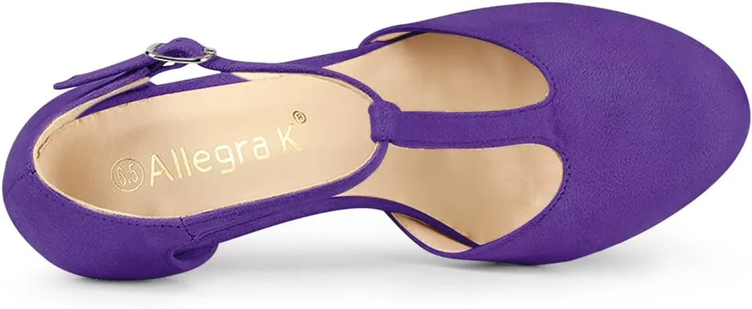 Allegra K Women's Rounded Toe Stiletto Heel T-Strap Dress Pumps