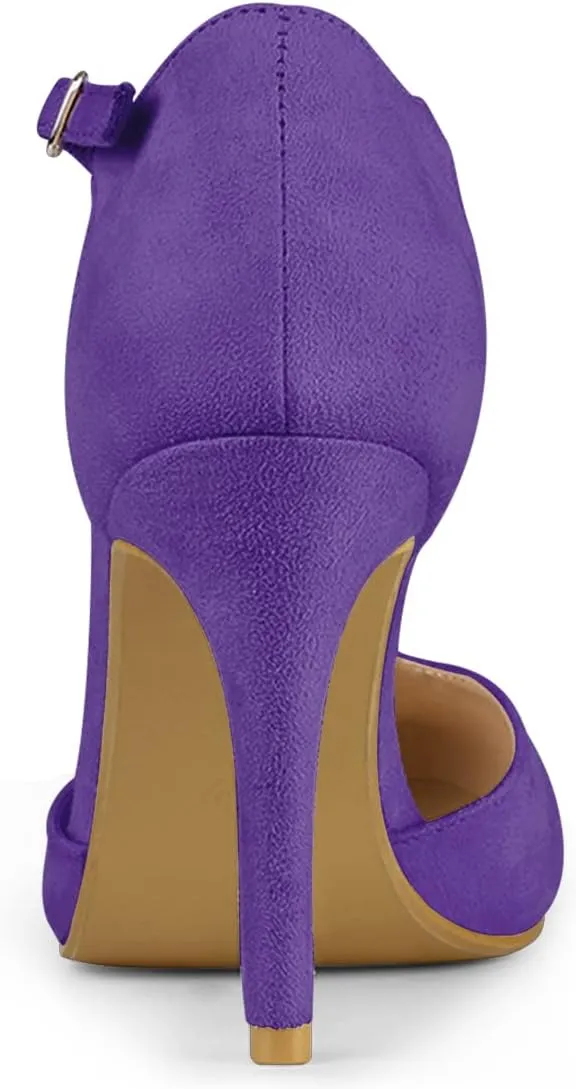 Allegra K Women's Rounded Toe Stiletto Heel T-Strap Dress Pumps