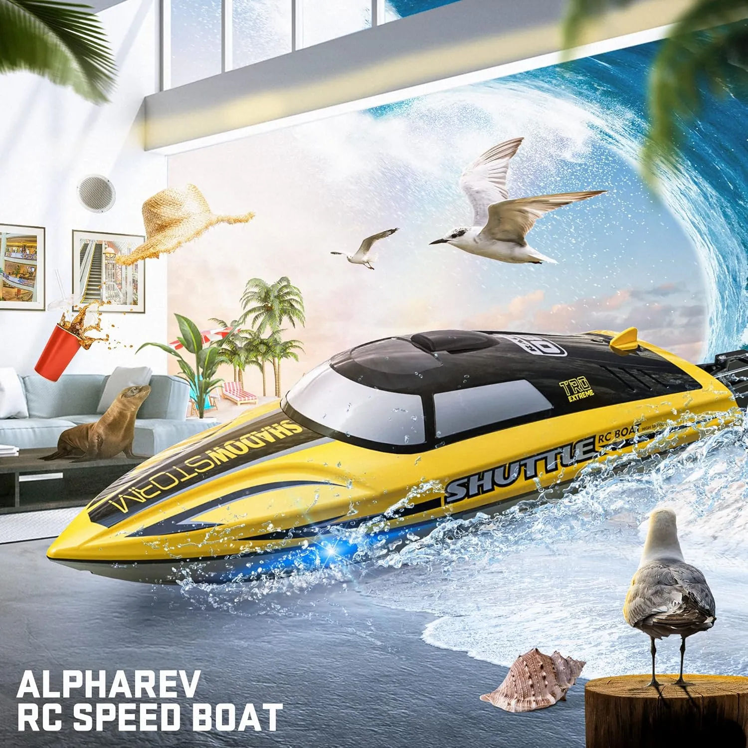 ALPHAREV RC Boat - R208 20  MPH Fast Remote Control Boat for Pool & Lake, 2.4GHz RC Boats for Adults & Kids with Rechargeable Battery, LED Light, Self-Righting, Christmas Birthday Gifts for Boys