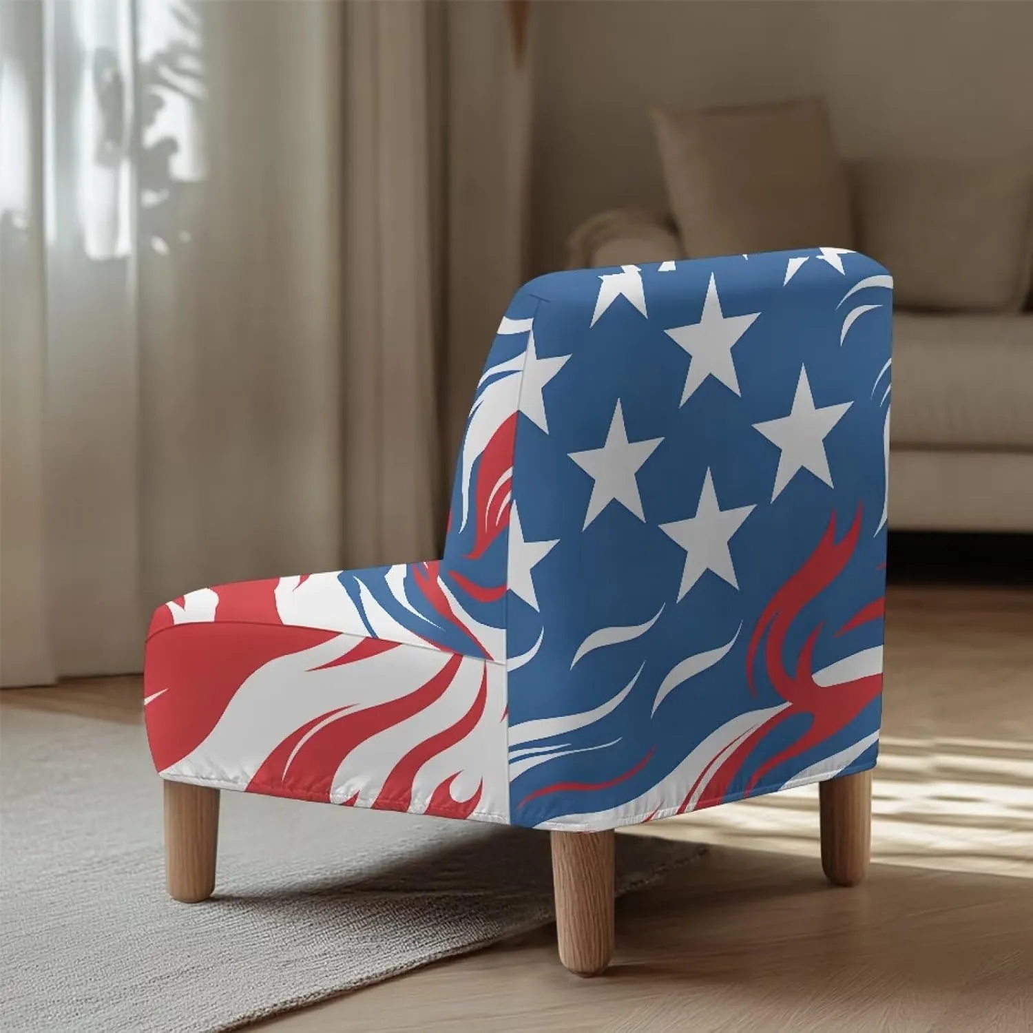 American Flag and Flame Armless Accent Chair Slipcovers Slipper Chair Stretch Spandex Removable for Armless Chair Patriotism Furniture Protector Cover for Living Dining Room