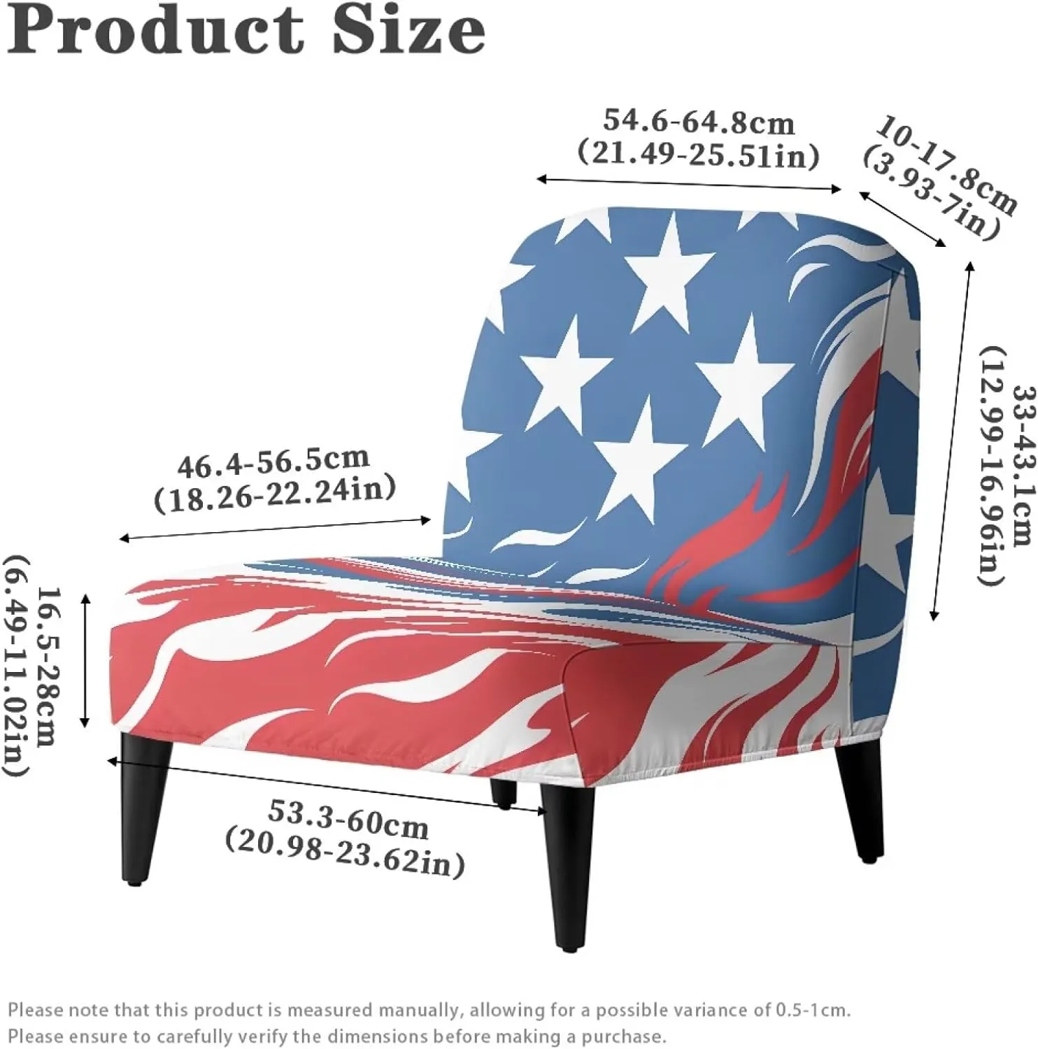 American Flag and Flame Armless Accent Chair Slipcovers Slipper Chair Stretch Spandex Removable for Armless Chair Patriotism Furniture Protector Cover for Living Dining Room