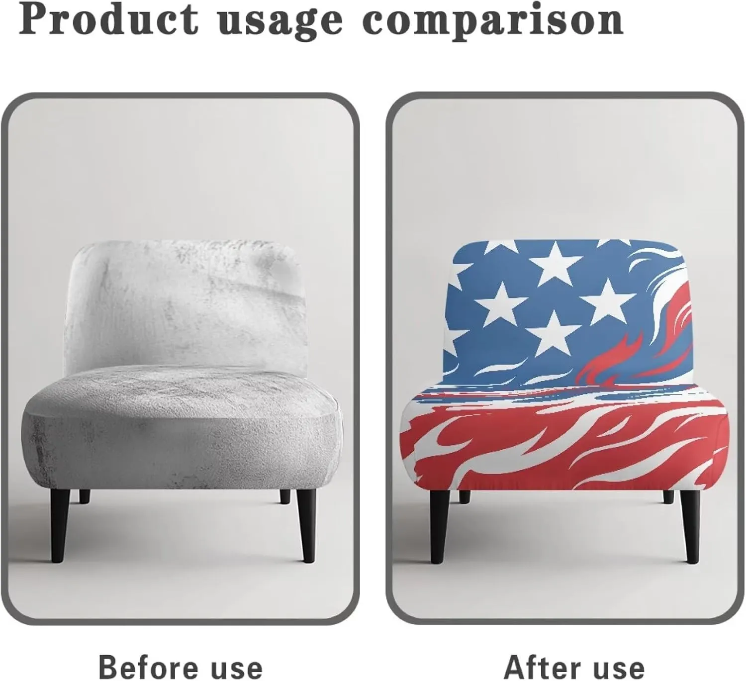 American Flag and Flame Armless Accent Chair Slipcovers Slipper Chair Stretch Spandex Removable for Armless Chair Patriotism Furniture Protector Cover for Living Dining Room
