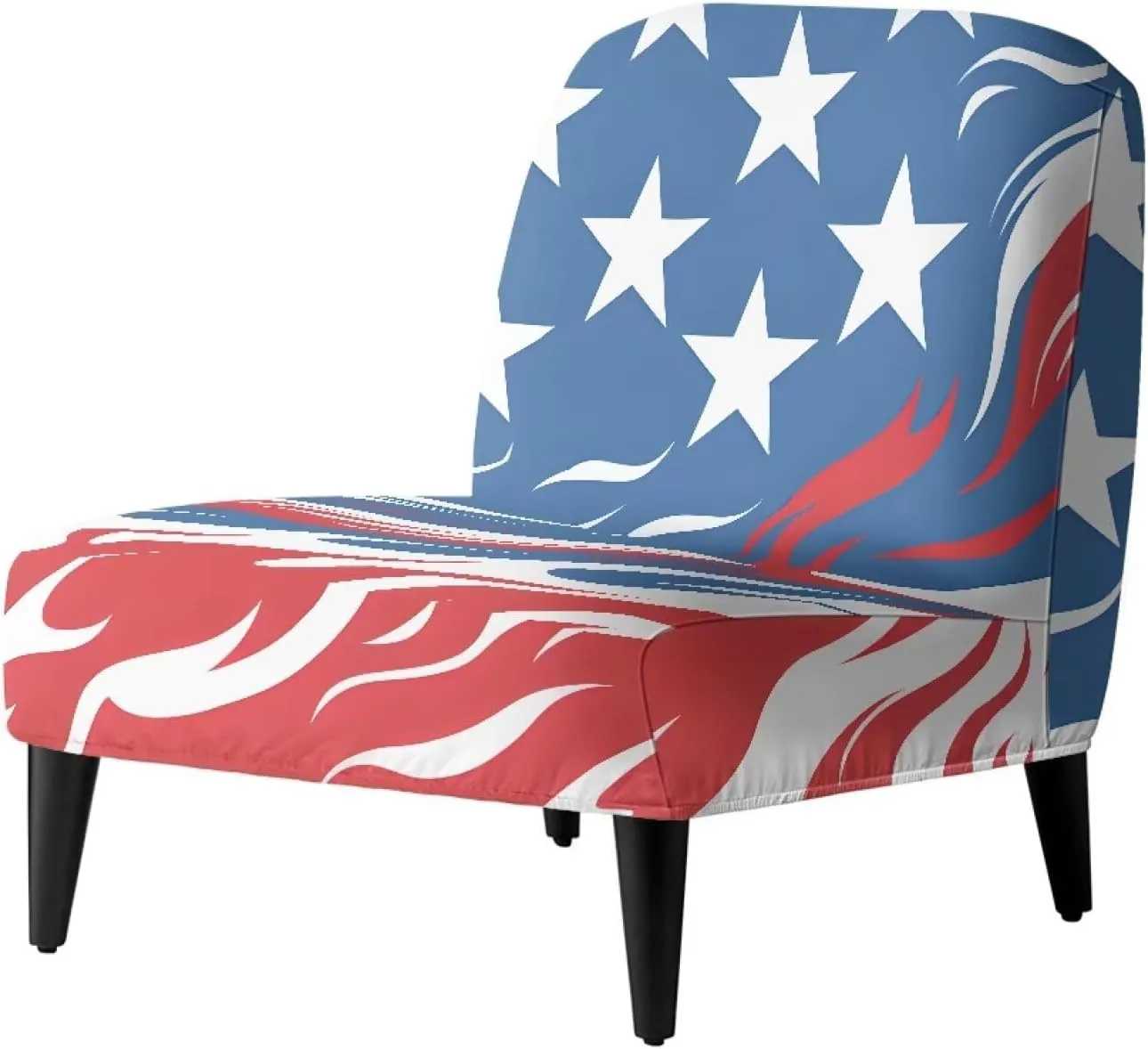 American Flag and Flame Armless Accent Chair Slipcovers Slipper Chair Stretch Spandex Removable for Armless Chair Patriotism Furniture Protector Cover for Living Dining Room