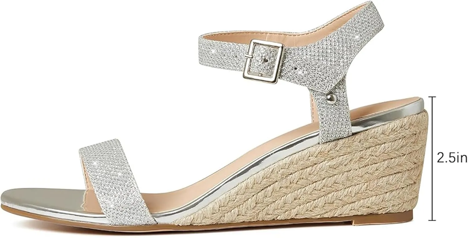 AMINUGAL Wedge Sandals for Women Cute Comfort Glitter Summer Sandals Fashion Dressy Espadrille Womens Sandals Casual Outdoor Low Heel Strappy Womens Dress Sandals