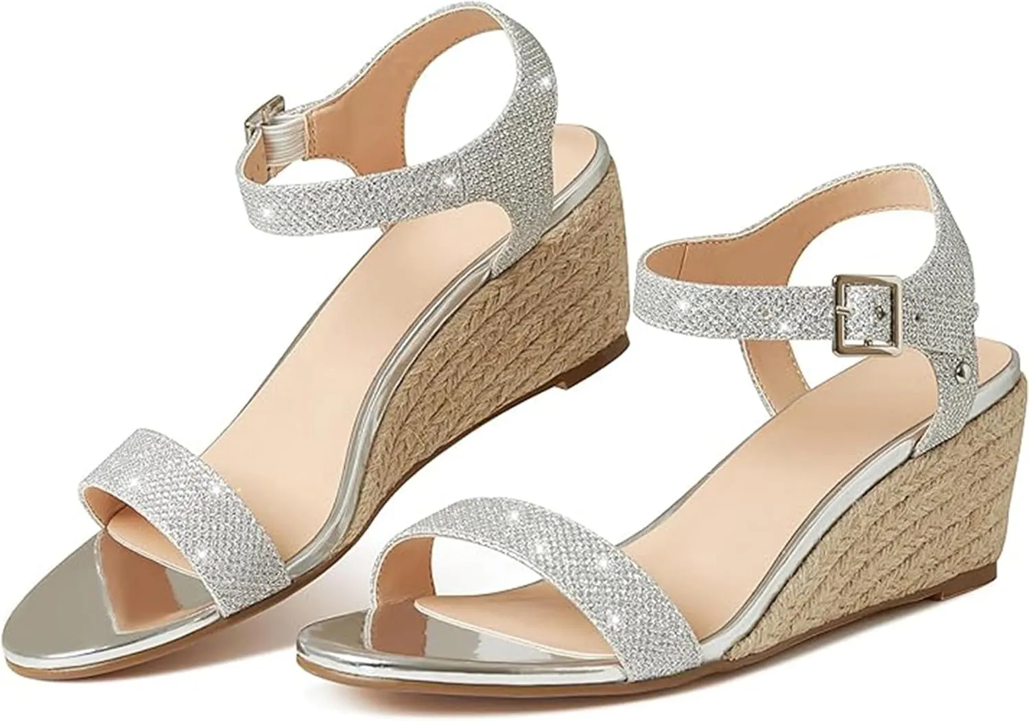 AMINUGAL Wedge Sandals for Women Cute Comfort Glitter Summer Sandals Fashion Dressy Espadrille Womens Sandals Casual Outdoor Low Heel Strappy Womens Dress Sandals