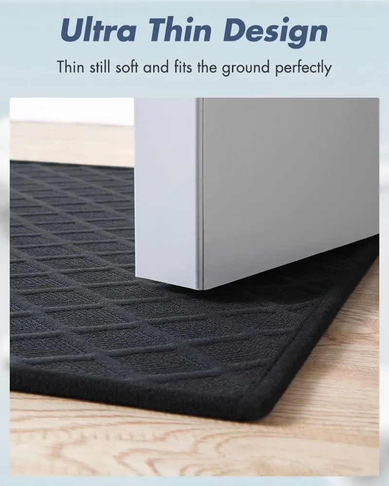 AMOAMI Ultra Thin Bathroom Rugs, Rubber Backed Bath Mats for Bathroom Non Slip, Absorbent Bathroom Mat for Floor, Shower, Sink(16"x24", Black)