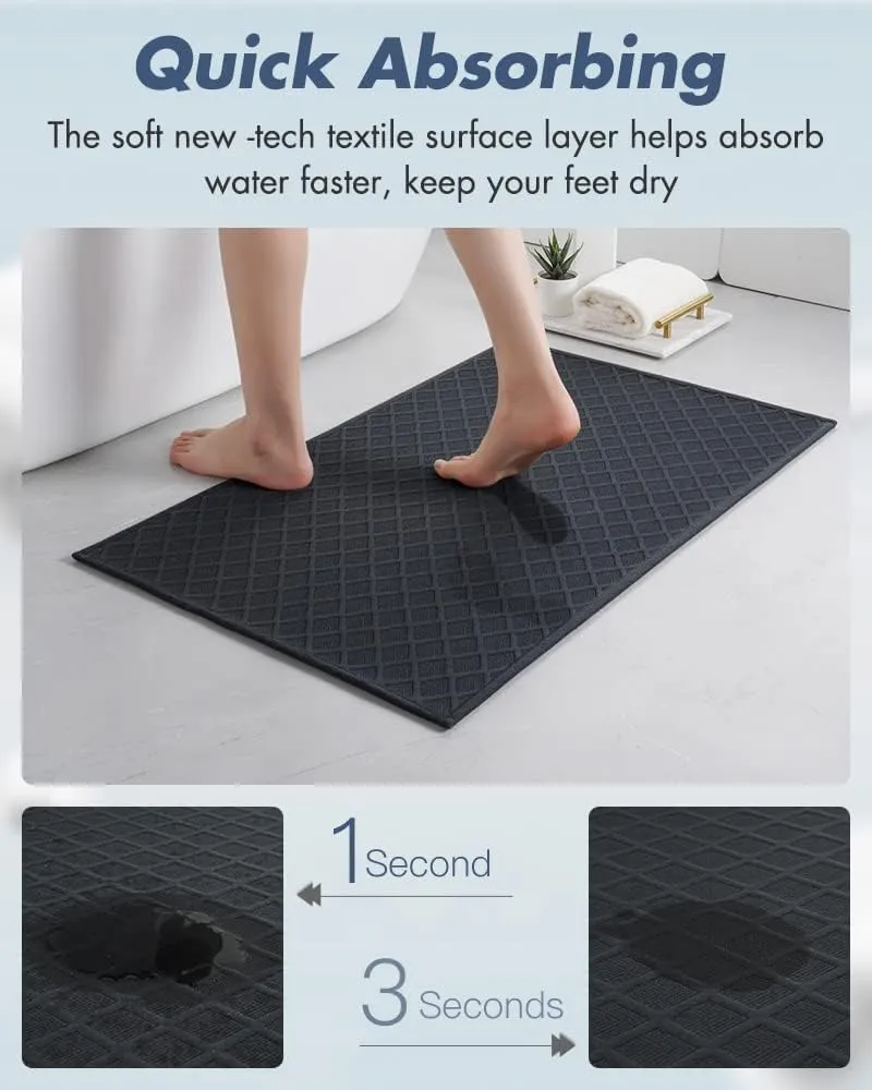 AMOAMI Ultra Thin Bathroom Rugs, Rubber Backed Bath Mats for Bathroom Non Slip, Absorbent Bathroom Mat for Floor, Shower, Sink(16"x24", Black)