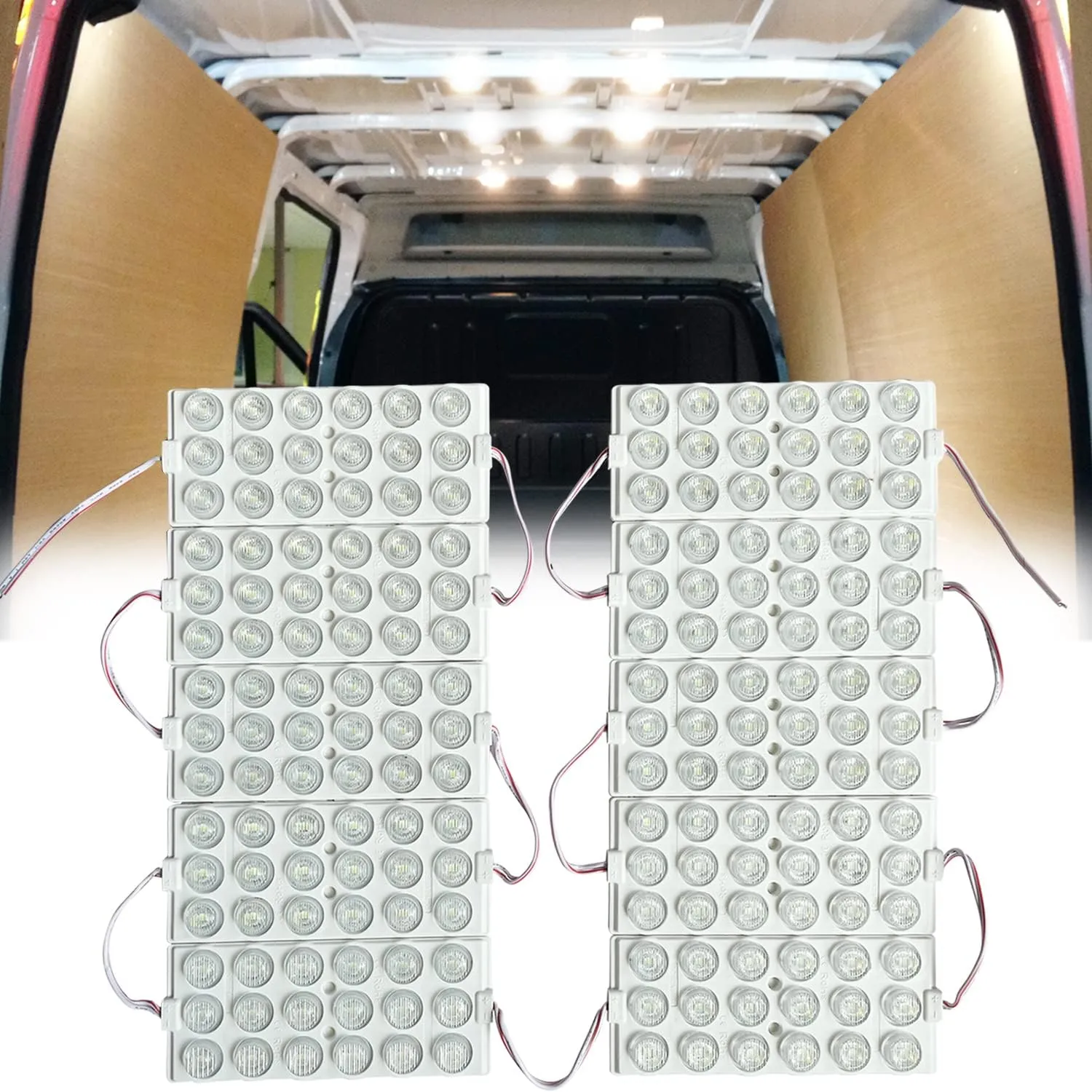 Ampper 12V 180 LEDs Interior Van LED Light, LED Ceiling Lights for Van RV Boats Caravans Trailers and More (10 Pcs, 180 LEDs, White)