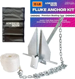 Anchor-Man Premium Boat Anchor Kit, Fluke Style Small Boat Anchor Kit, Includes Sea Anchor Chain, Anchor Rope & Free Anchor Storage Bag