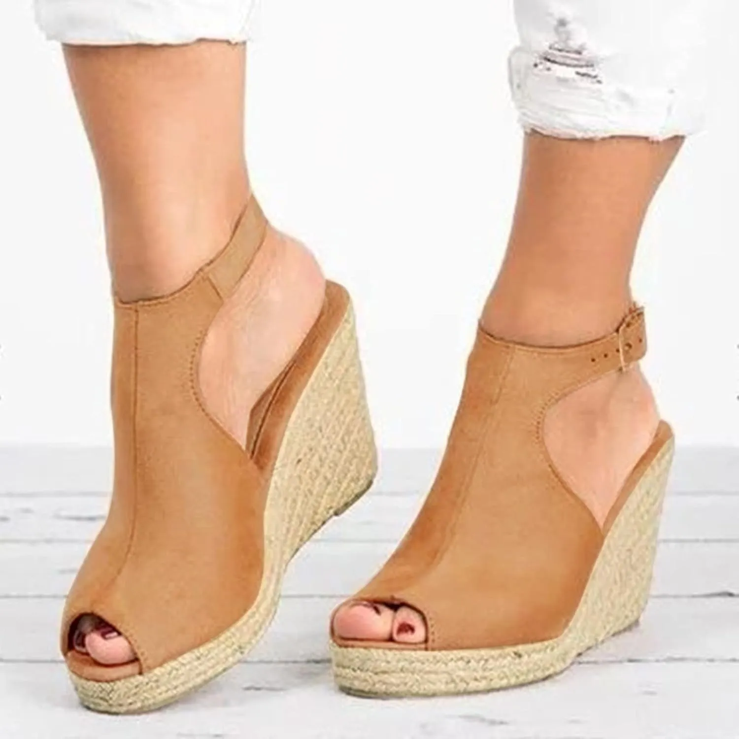 Aniywn Women's Peep Toe Wedge Sandals Ankle Strappy Espadrille Platform Wedge Sandals Summer Slingback Sandals