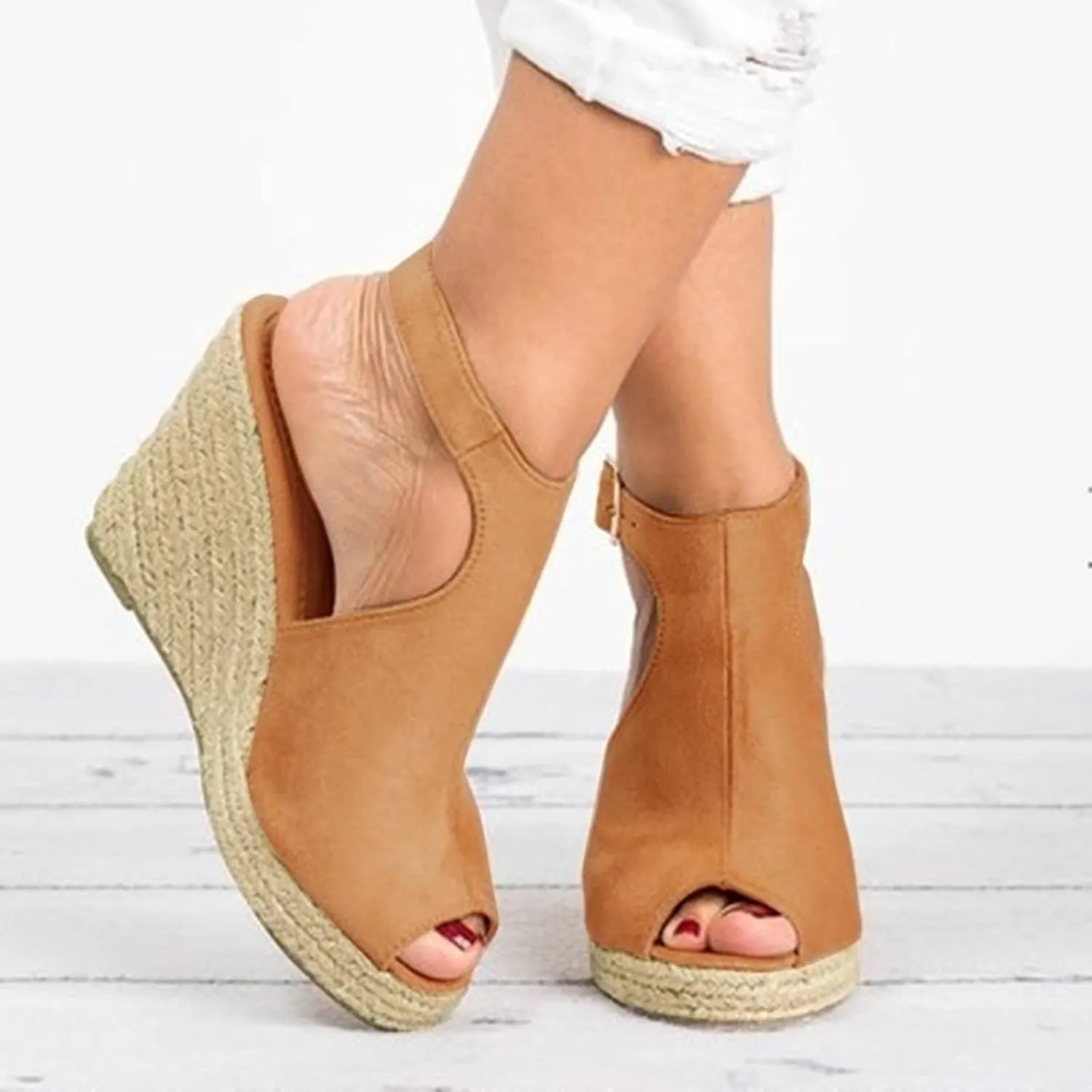 Aniywn Women's Peep Toe Wedge Sandals Ankle Strappy Espadrille Platform Wedge Sandals Summer Slingback Sandals