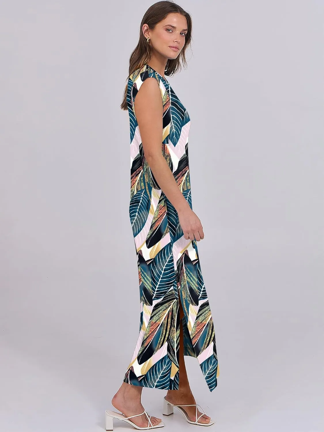 ANRABESS Womens Maxi Dresses 2025 Summer Casual Cap Sleeve Crew Neck Loose Split Beach Travel Long Shirt Sundress & Pockets