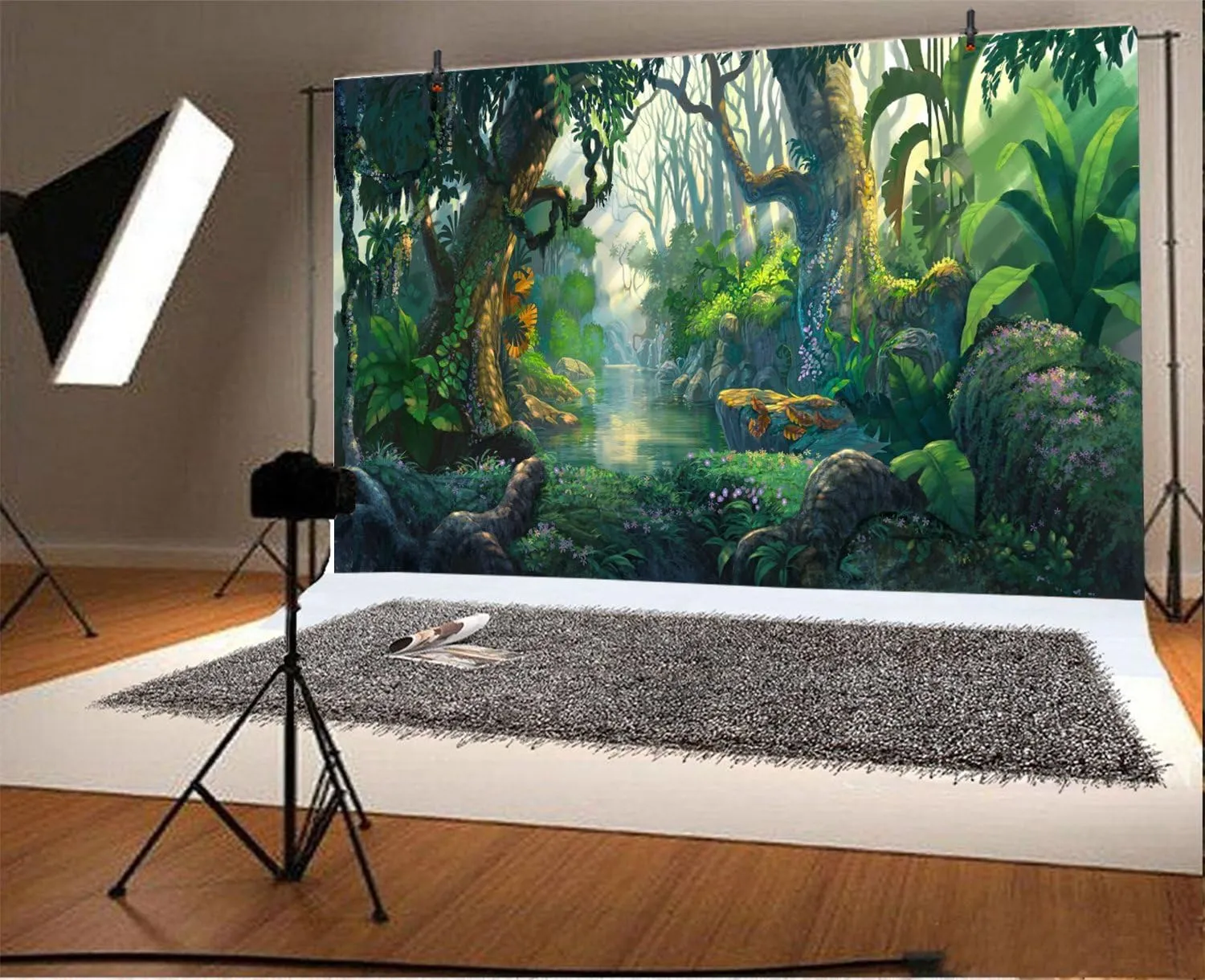 AOFOTO 10x7ft Fantastic Jungle Backdrop Cartoon Fairy Tales Forest River Tropical Rainforest Background Thicket Adventure Camping Safari Party Decorations Banner Kids Child Photoshoot Studio Props