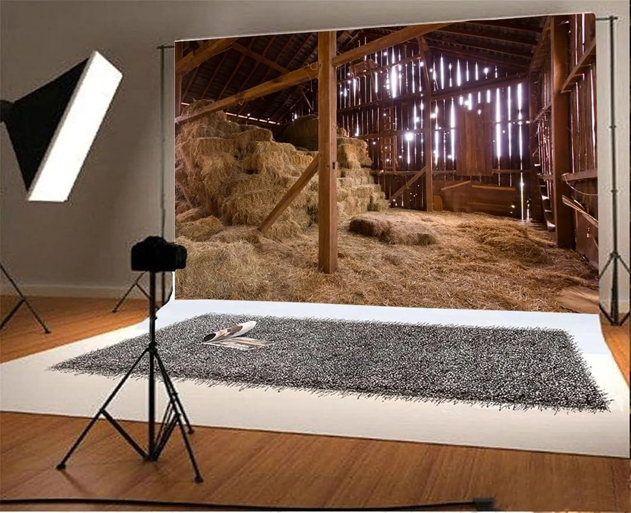 AOFOTO 8x6ft Barn Nativity Backdrop for Photography Rustic Farmhouse Manger Scene Birth of Jesus Christ Straw Hay Bales Background Rural Farm Haystack Christmas Party Decoration Photo Studio Props