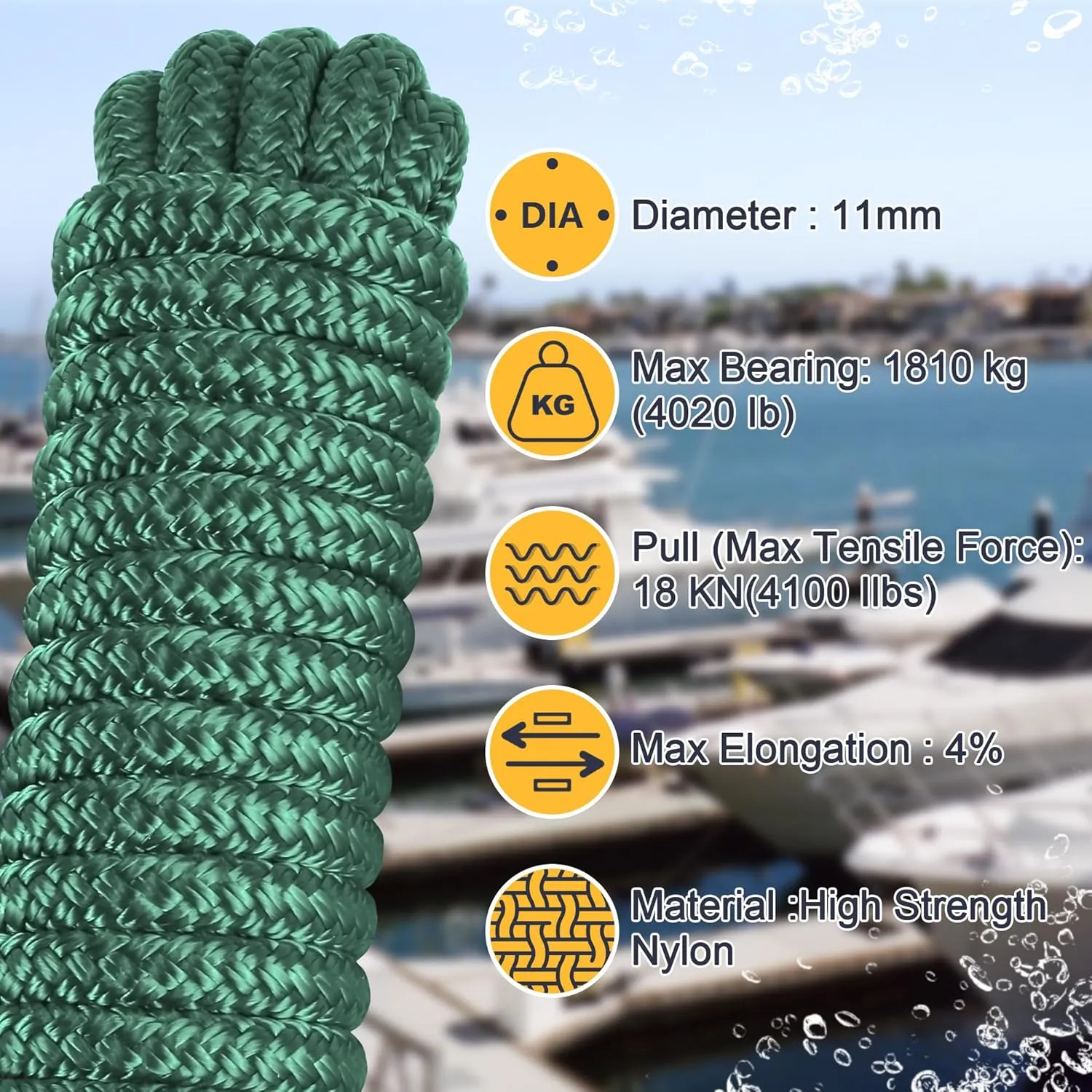 AOLEBA Boat Dock Lines 3/8'' x 15' Double Braided Nylon Green 4 Pack with Loop, Mooring Lines Marine Rope Set for Docking, Water Activities, Lashing Goods, Pulling Carts, Camping, Hiking