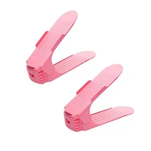 Aosreng 1/2/4/8 Pcs Shoes Storage Rack Shleves Double-Wide Shoe Holder Save Space Plastic Shoes Organizer Stand Shelf for Home Decor 2 pcs Pink