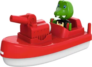 AquaPlay FireBoat 8700000273 Fireboat Accessories for Water Trains or Bath, Fire Boat with Sven The Crocodile, Water Splash Function, for Children from 3 Years, Red