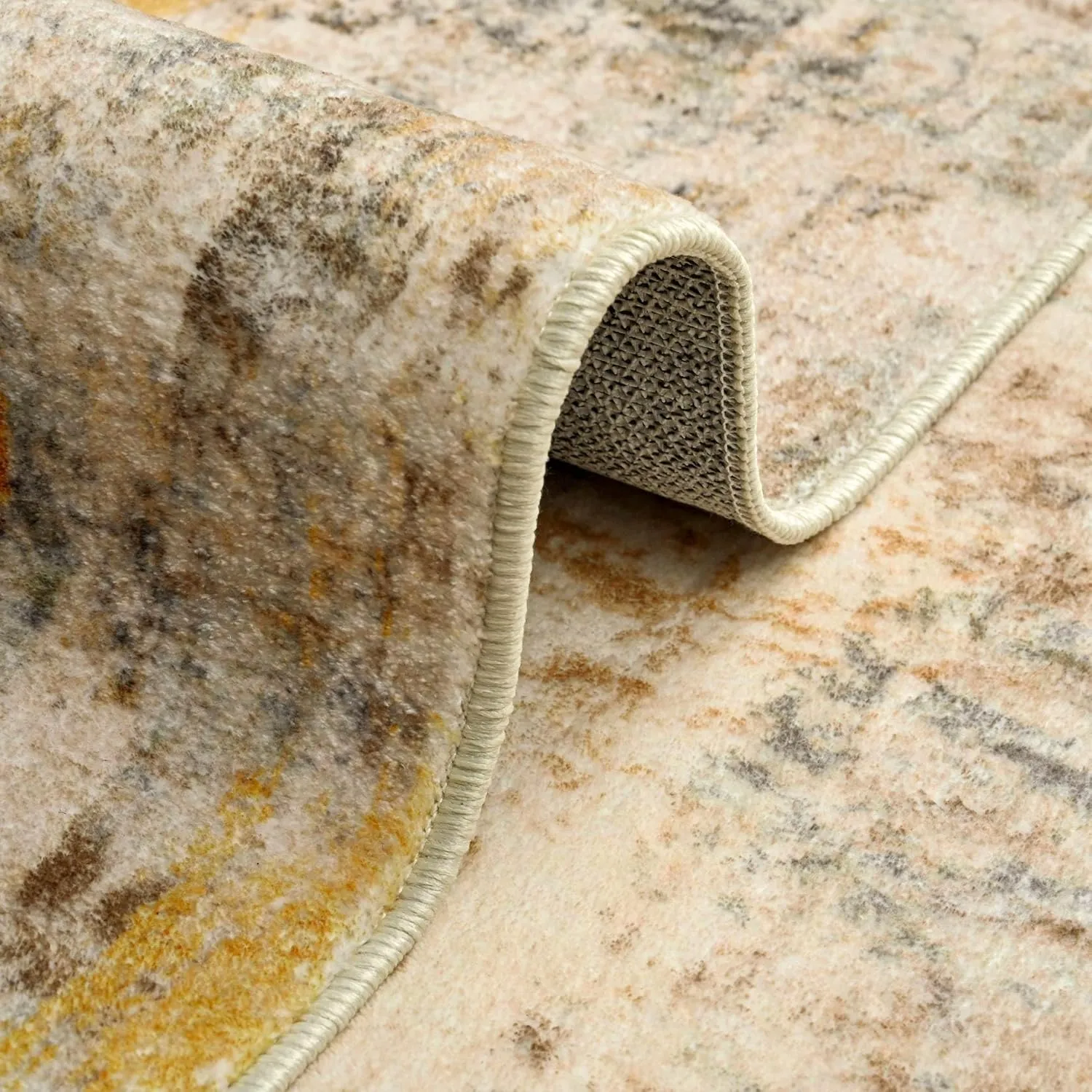 Area Rug 4x6 Beige Rug Washable Boho Rugs Non Slip Low Pile Abstract Small Carpet for Entryway, Bedroom, Kitchen, Classroom, Kids Room, Office, Dorm, Dining Room Light Tan