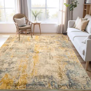 Area Rug 4x6 Beige Rug Washable Boho Rugs Non Slip Low Pile Abstract Small Carpet for Entryway, Bedroom, Kitchen, Classroom, Kids Room, Office, Dorm, Dining Room Light Tan