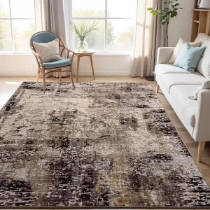 Area Rug 4x6 Brown Rug Washable Boho Rugs Non Slip Low Pile Abstract Coffee Small Carpet for Entryway, Bedroom, Kitchen, Classroom, Kids Room, Office, Dorm, Dining Room