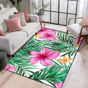 Area Rug Tropical Leaves Flowers Seamless Pattern Hand Washable 4x5 feet Rugs for Bedroom Kitchen Living Room Non Slip Outdoor Carpets Soft Mats for Home Playroom Decor
