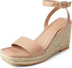 Arromic Wedges for Women Espadrilles Wedge Heel Sandals Square Toe Ankle Straps Wedge Sandals for Women Dress Casual Beach Summer Shoes