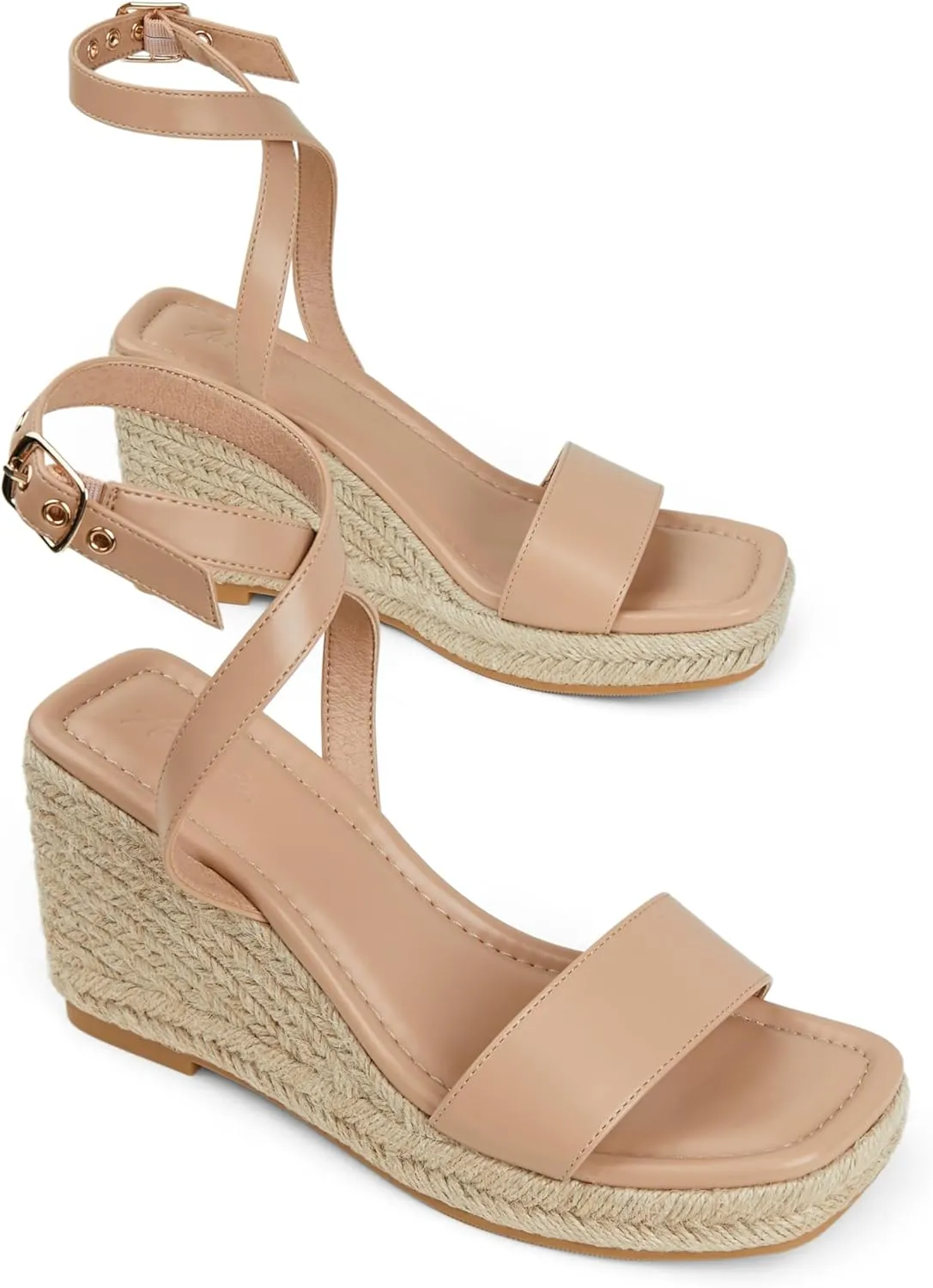 Arromic Wedges for Women Espadrilles Wedge Heel Sandals Square Toe Ankle Straps Wedge Sandals for Women Dress Casual Beach Summer Shoes