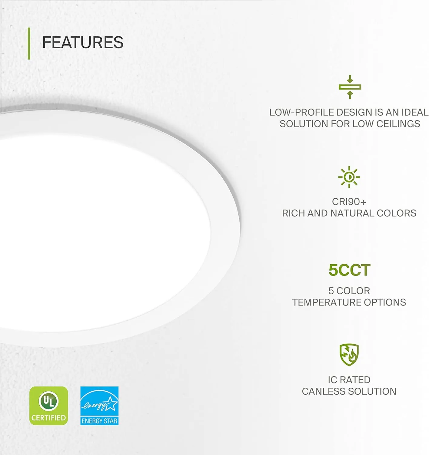 ASD 4 Pack 12 Inch LED Recessed Lighting, 5 CCT 2700K-5000K CRI90 , 24W 90W Eqv, Ultra Thin Dimmable Ceiling Lights with J Box, Canless Wafer Downlight, Round Slim Panel Light, UL Energy Star, White