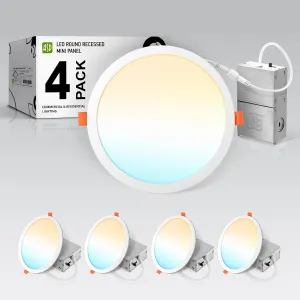 ASD 4 Pack 12 Inch LED Recessed Lighting, 5 CCT 2700K-5000K CRI90 , 24W 90W Eqv, Ultra Thin Dimmable Ceiling Lights with J Box, Canless Wafer Downlight, Round Slim Panel Light, UL Energy Star, White