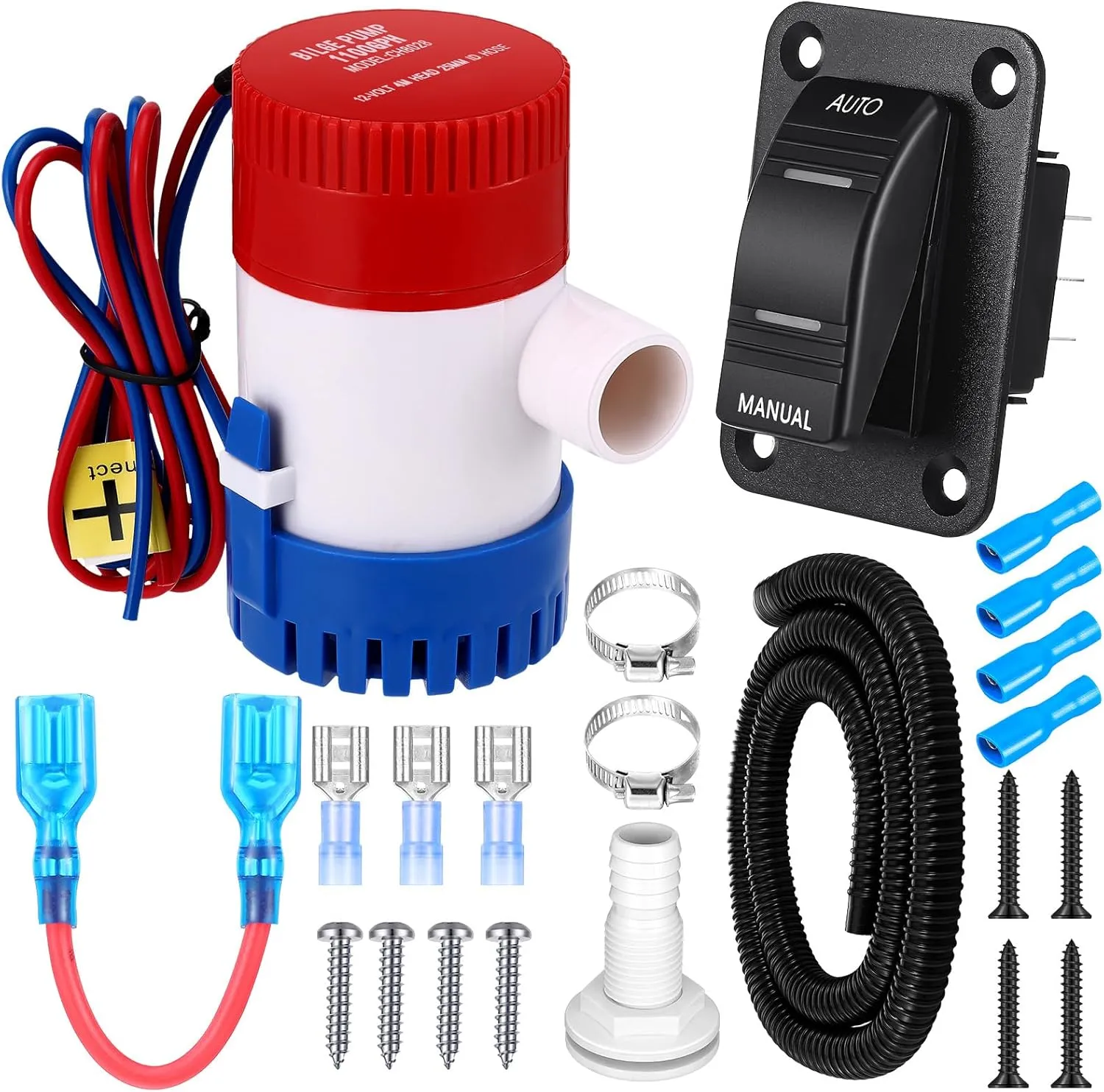 Automatic Bilge Pump Boat Bilge Pump 12v 24v 3 Way Switch Panel with Built-in Circuit Breaker Plumbing Installation Kit for Boat Accessories (1100gph, 20a)