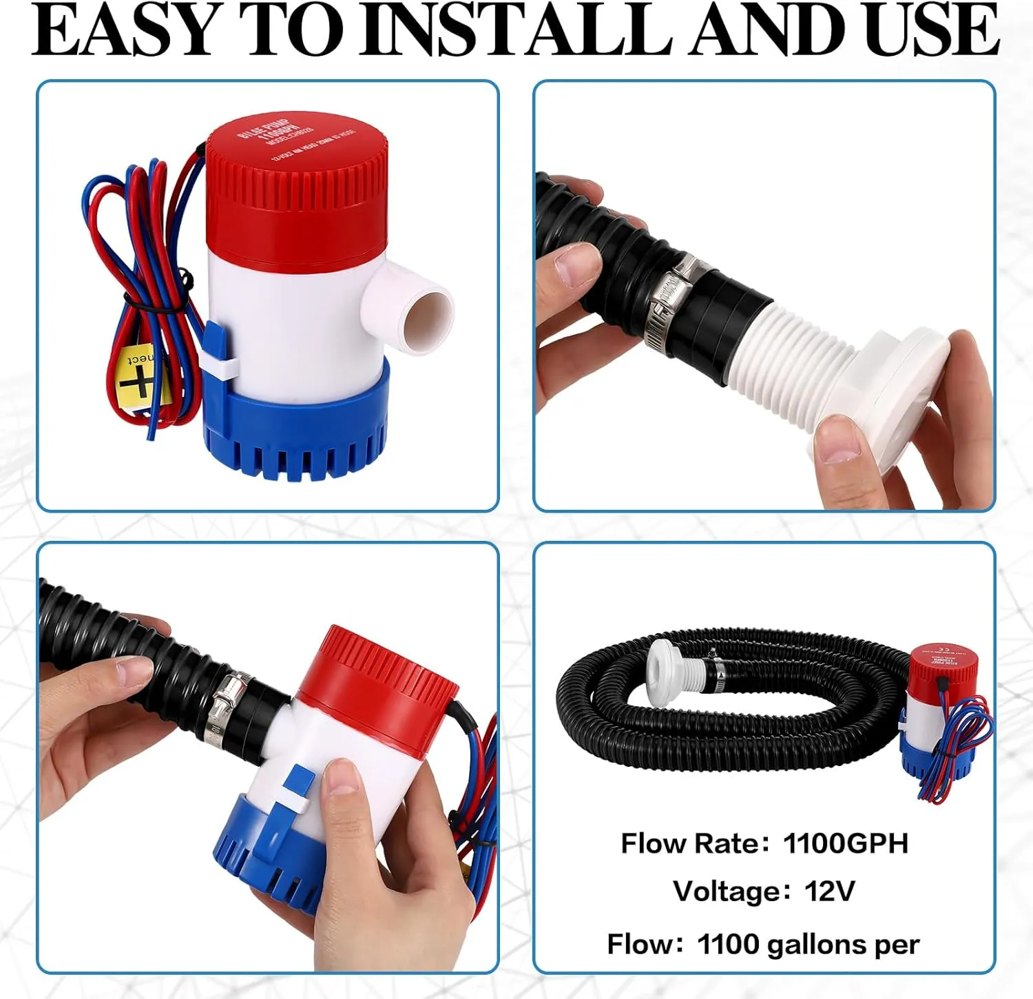 Automatic Bilge Pump Boat Bilge Pump 12v 24v 3 Way Switch Panel with Built-in Circuit Breaker Plumbing Installation Kit for Boat Accessories (1100gph, 20a)