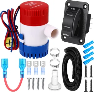 Automatic Bilge Pump Boat Bilge Pump 12v 24v 3 Way Switch Panel with Built-in Circuit Breaker Plumbing Installation Kit for Boat Accessories (1100gph, 20a)