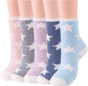 Azue Fuzzy Warm Slipper Socks Women Super Soft Microfiber Cozy Sleeping Socks 6 or 5 Pairs