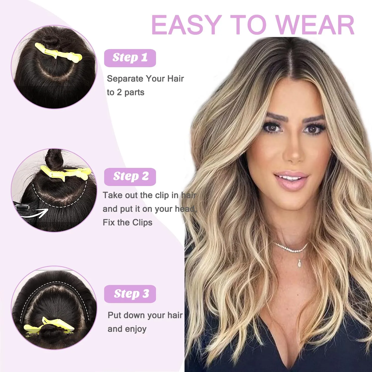 Balayage Clip in Hair Extensions V Shape Clips on Hair 3/4 Full Head Hairpieces One Piece for Women 20Inch Ombre Ash Blonde to Platinum Blonde Real Human Hair 100G Invisible Clip in Hair Extension