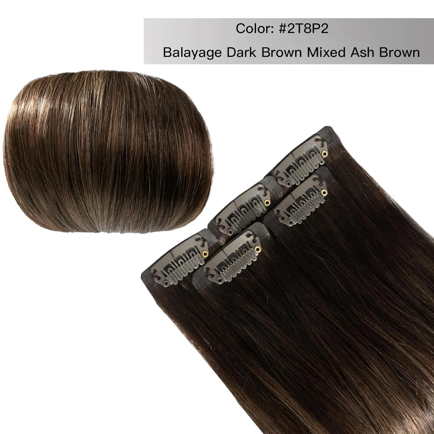 Balayage Human Hair Clip in Hair Extensions with Invisible PU Skin Weft Dark Brown Mixed Ash Brown Remy Hair Seamless Clip in Real Human Hair 30g 5pcs 16 Inch