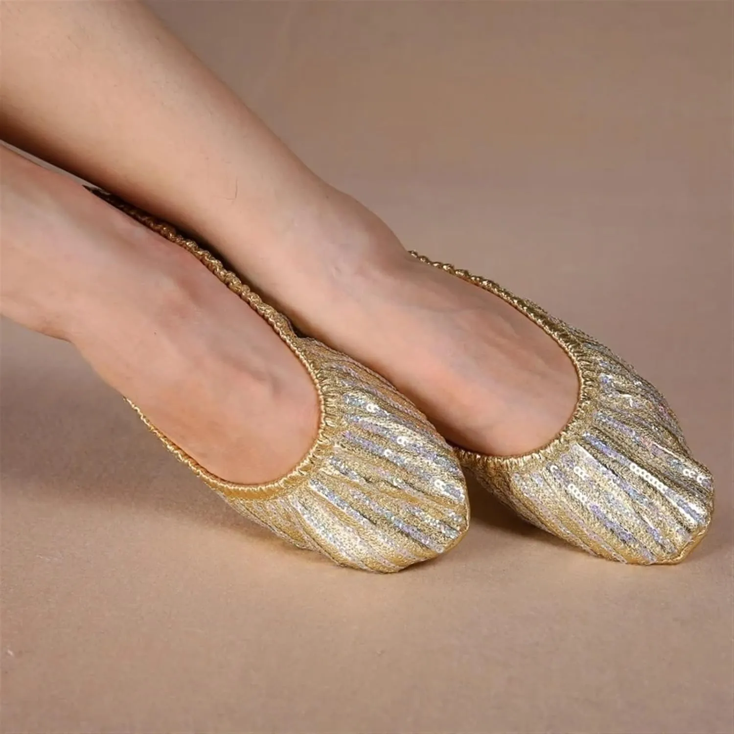 Ballet Shoes Women Belly Dance Shoes Slipper Flat Ballet Gymnastics Dancing Shoes Stage Belly Dance Sequins Shoes Shoe Dance(M)